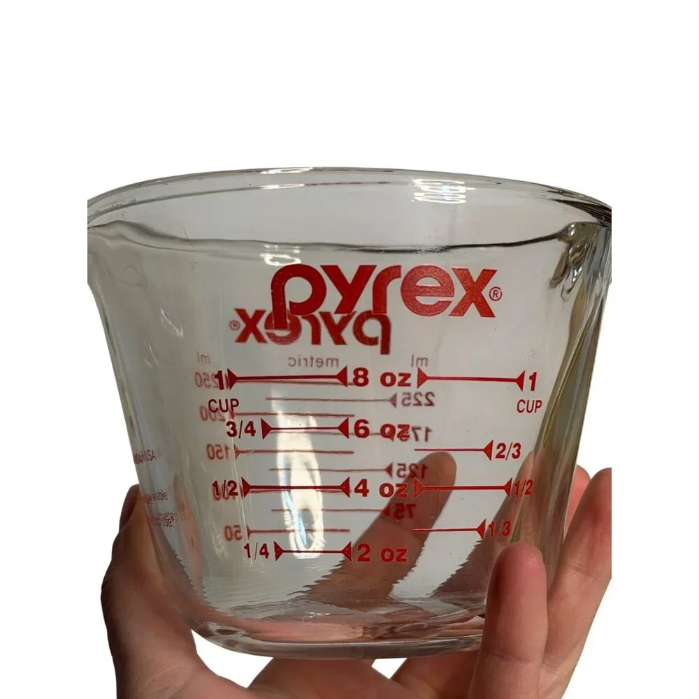 PYREX 250ml 1 Cup Glass Measuring Cup Red Lettering Small Liquid Measure Kitchen